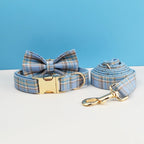 Petspuff Personalised Check Plaid Dog Collar & Lead Set – Engraved Name Tag, Bow & Harness