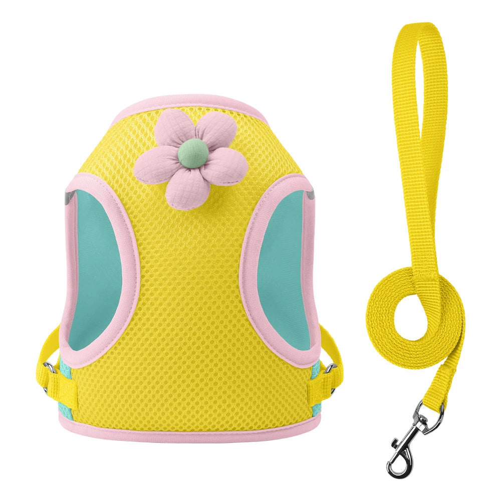 Petspuff Floral Mesh Harness & Lead Set – Breathable Vest Harness | Small Dogs, Puppies & Cats