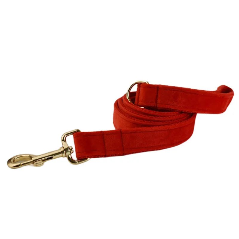 Petspuff Personalised Red Velvet Dog Collar & Lead Set – Engraved Name Tag, Bow & Harness - Petspuff