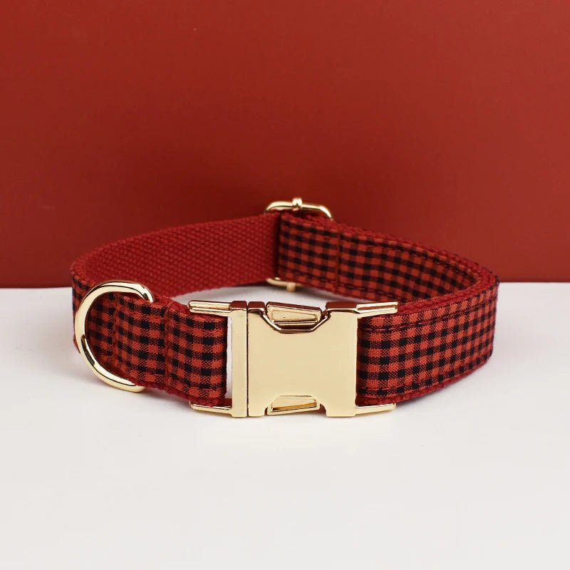 Petspuff Personalised Plaid Print Dog Collar & Lead – Engraved Name Tag | 3 Colours, S–XL