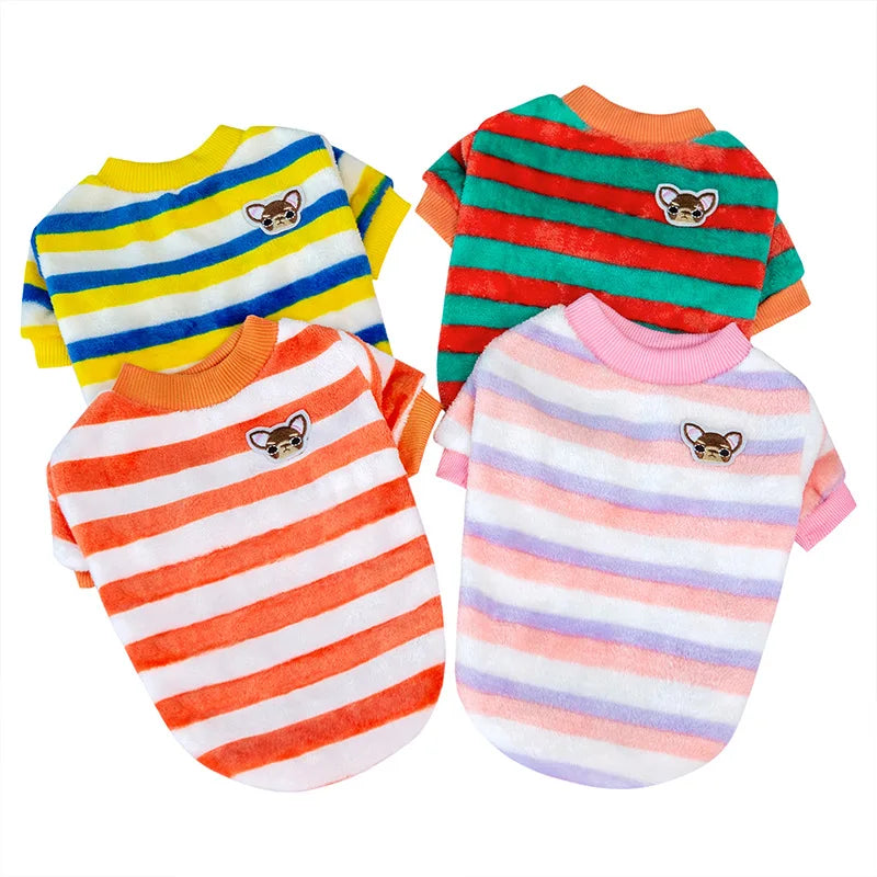 Petspuff Rainbow Stripe Flannel Dog Hoodie – Soft Warm Jumper | Small Dogs, Puppies & Cats