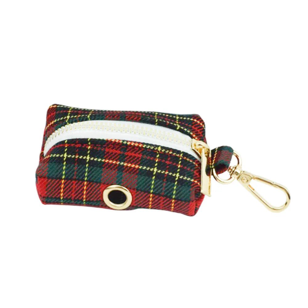 Petspuff Personalised Red Check Christmas Dog Collar & Lead Set – Engraved Name Tag & Bow