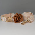 Petspuff Personalised Lace Dog Collar & Lead – Gold or Rose Gold, Engraved Nameplate | Wedding