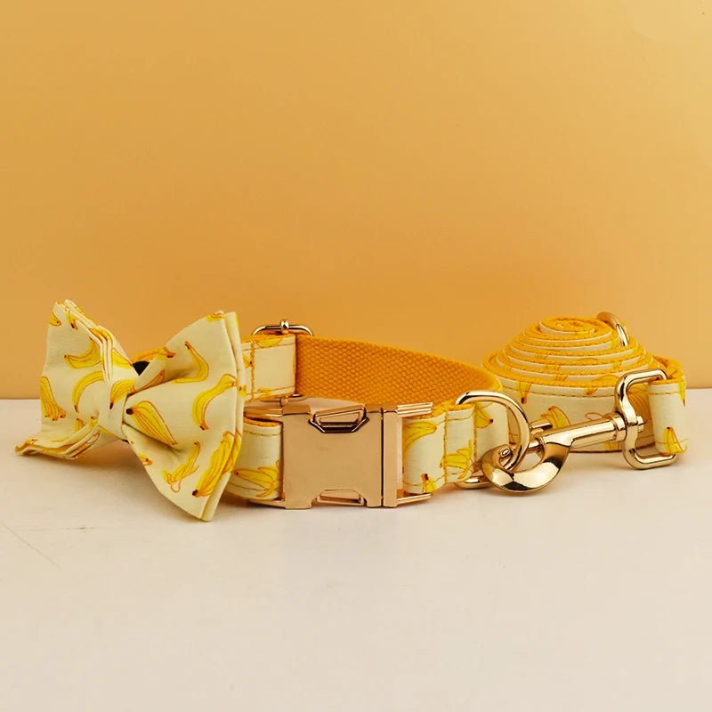 Petspuff Personalised Fruit & Animal Print Bow Tie Dog Collar & Lead – Engraved Name Tag | 8 Designs - Petspuff