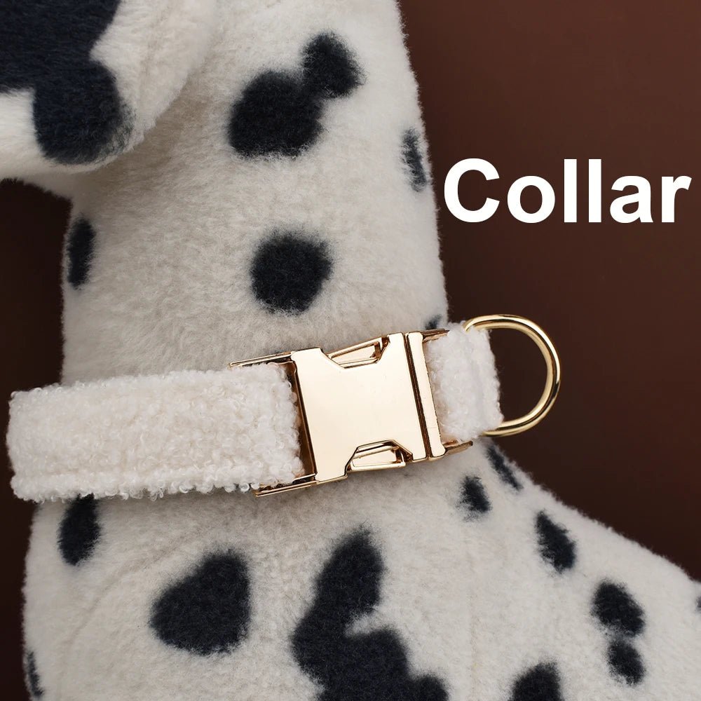 Petspuff Personalised Teddy Fleece Dog Collar & Lead Set – Engraved Name Tag, Harness | 4 Colours - Petspuff