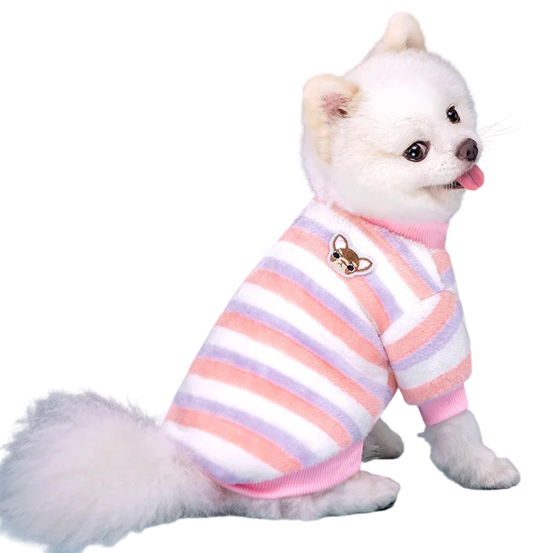 Petspuff Rainbow Stripe Flannel Dog Hoodie – Soft Warm Jumper | Small Dogs, Puppies & Cats