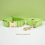 Petspuff Personalised Apple Green Corduroy Dog Collar & Lead Set – Engraved Name Tag, Bow & Harness