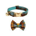 Petspuff Personalised Plaid Cat Collar with Bow Tie – Adjustable Safety Buckle & Name Tag