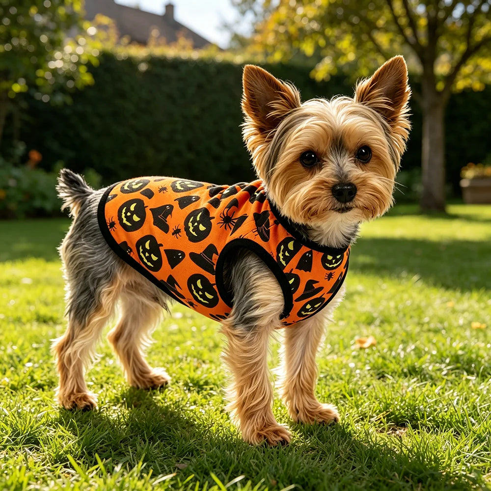 Petspuff Halloween Pumpkin Dog Vest – Lightweight Party T-Shirt | Small Dogs & Cats