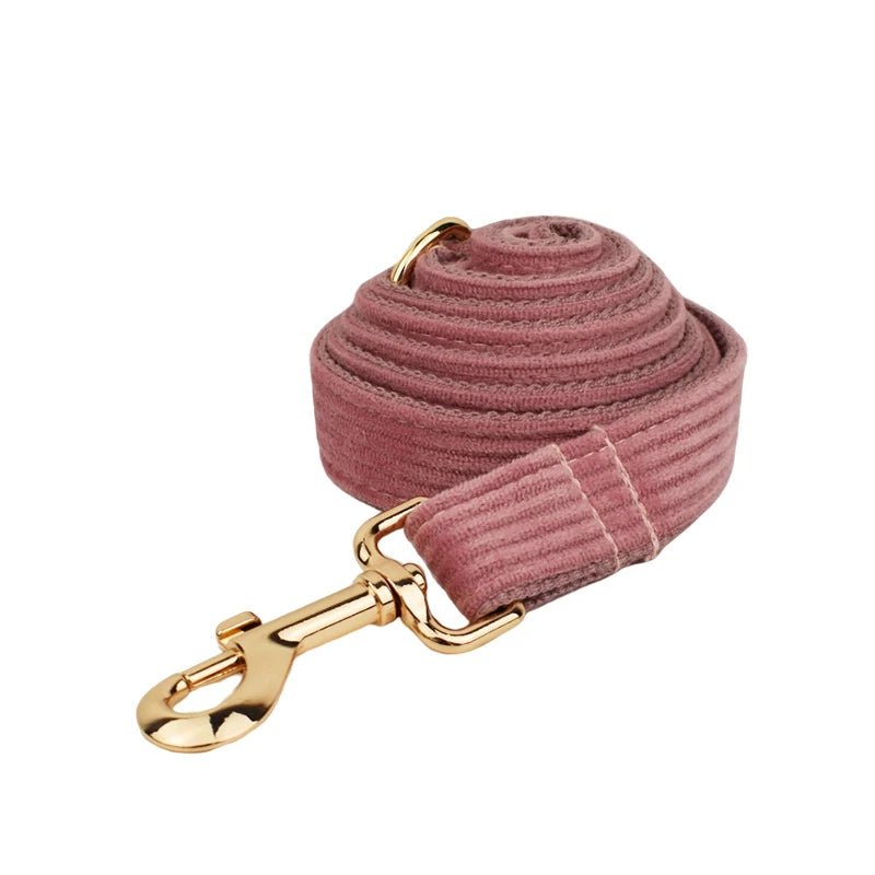 Petspuff Personalised Nude Pink Corduroy Dog Collar & Lead Set – Engraved Name Tag, Bow & Harness