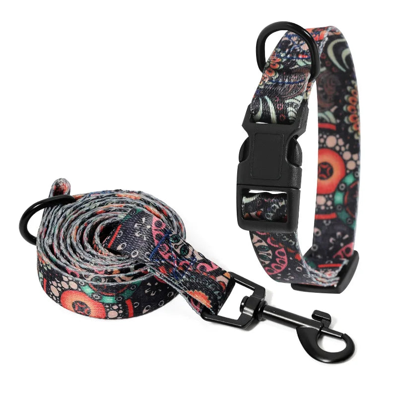 Petspuff Bohemian Dog Collar & Lead Set – Adjustable Boho Print Collar | Small to Large Dogs