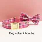 Petspuff Personalised Rose Pink Plaid Dog Collar, Harness & Lead Set – Engraved Name Tag