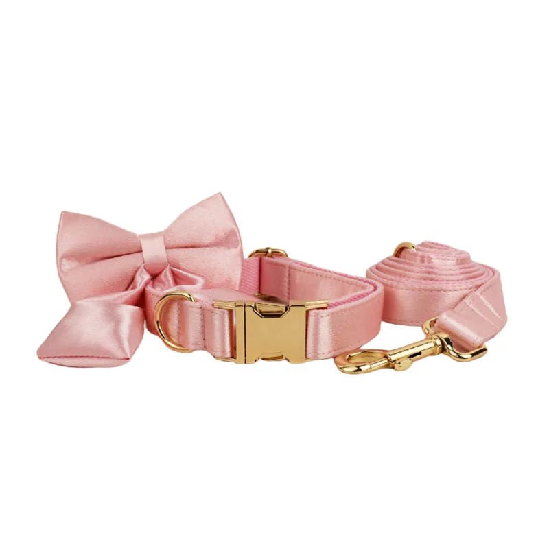Petspuff Personalised Pink Crystal Print Dog Collar, Harness & Lead Set – Engraved Name Tag & Bow - Petspuff