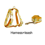 Petspuff Personalised Pineapple Print Dog Collar, Harness & Lead Set – Engraved Name Tag & Bow - Petspuff