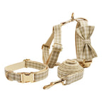 Petspuff Personalised Plaid Dog Collar, Harness & Lead Set – Engraved Name Tag & Bow | Style 23