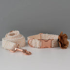 Petspuff Personalised Lace Dog Collar & Lead – Gold or Rose Gold, Engraved Nameplate | Wedding