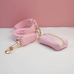 Petspuff Personalised Pink Corduroy Dog Collar & Lead Set – Engraved Name Tag, Bow & Harness