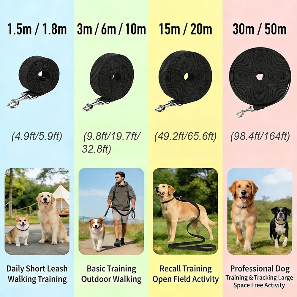 Petspuff Nylon Recall Training Lead – Extra-Long Lead 1.5m to 50m | Puppies & Dogs