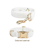 Petspuff Personalised White Corduroy Dog Collar & Lead Set – Engraved Name Tag, Bow & Harness