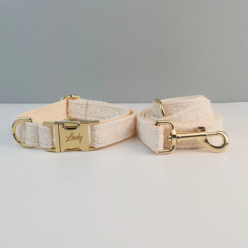 Petspuff Personalised Lace Dog Collar & Lead – Gold or Rose Gold, Engraved Nameplate | Wedding