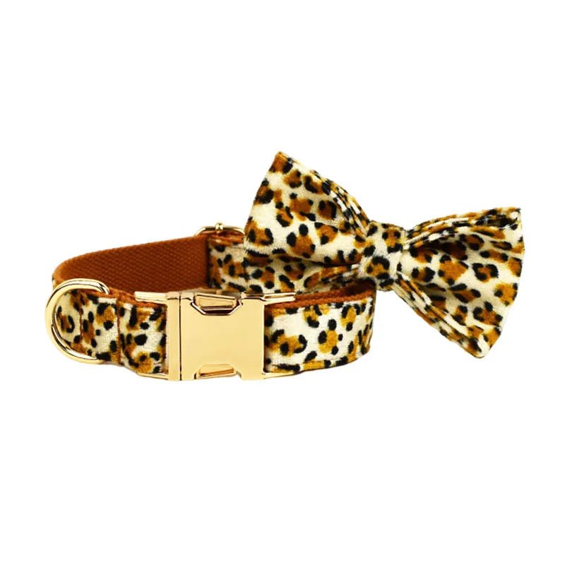 Petspuff Personalised Leopard Print Dog Collar & Lead Set – Engraved Name Tag, Harness & Poop Bag Holder