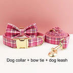 Petspuff Personalised Rose Pink Plaid Dog Collar, Harness & Lead Set – Engraved Name Tag
