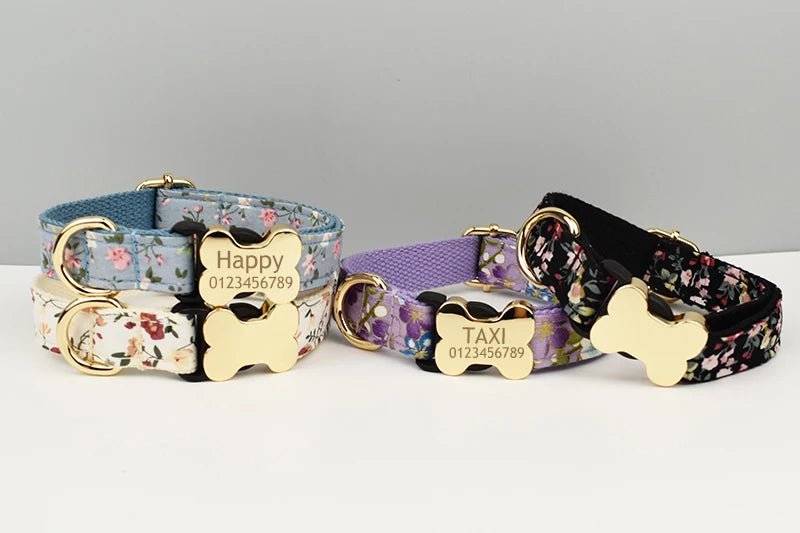 Petspuff Personalised Dog Collar with Engraved Bone Nameplate – Anti-Lost ID Collar | 14 Designs - Petspuff