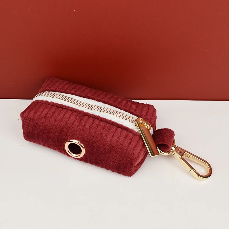 Petspuff Personalised Burgundy Corduroy Dog Collar, Harness & Lead Set – Engraved Name Tag & Poop Bag Holder - Petspuff