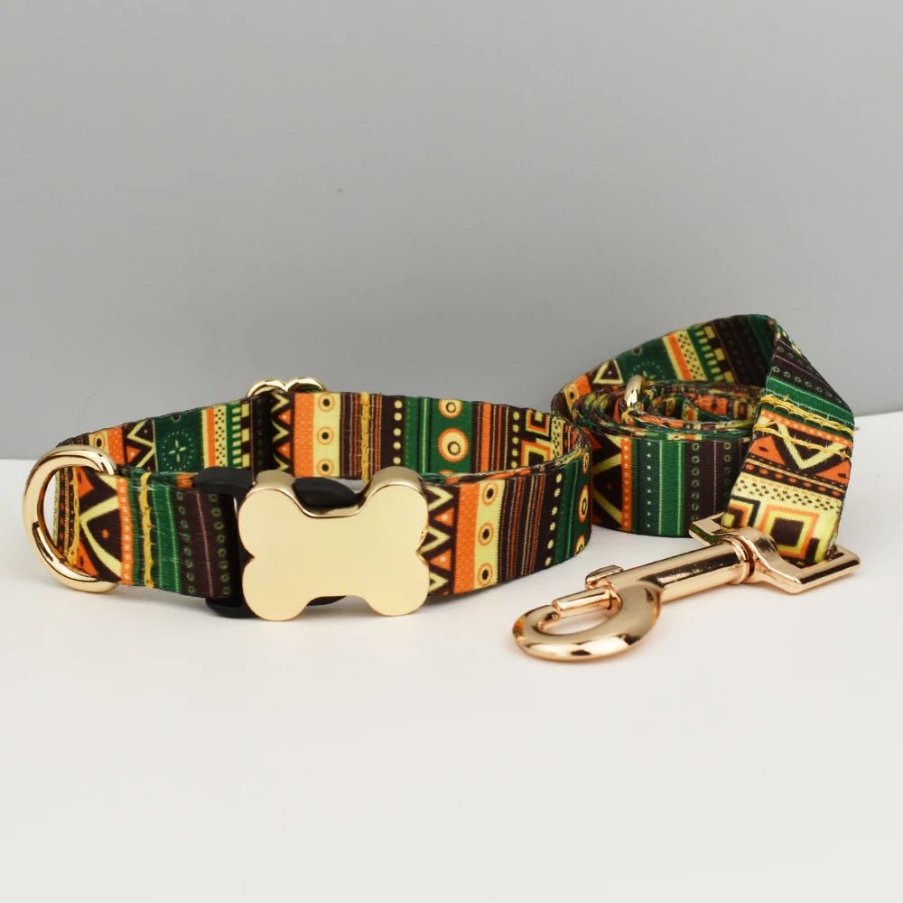 Petspuff Personalised Boho Dog Collar & Lead – Engraved Nameplate | 5 Designs, S–XL