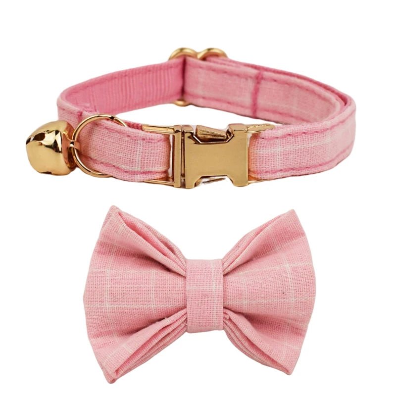 Petspuff Personalised Soft Cat Collar with Bow Tie – Safety Buckle & Engraved Name Tag | 8 Designs