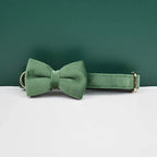Petspuff Personalised Velvet Dog Collar with Gold Buckle, Bow Tie & Lead – Engraved Name Tag