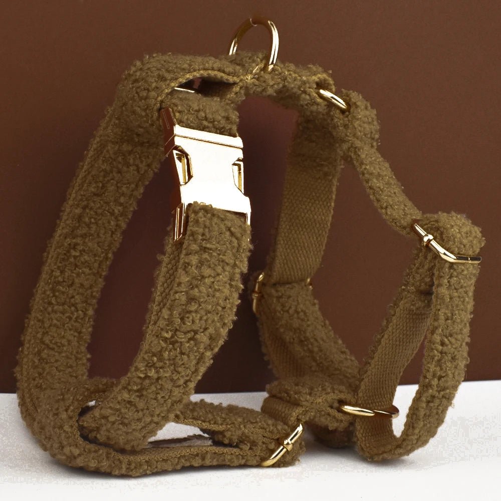 Petspuff Personalised Knitted Wool-Look Dog Collar & Lead Set – Engraved Name Tag | Winter & Christmas