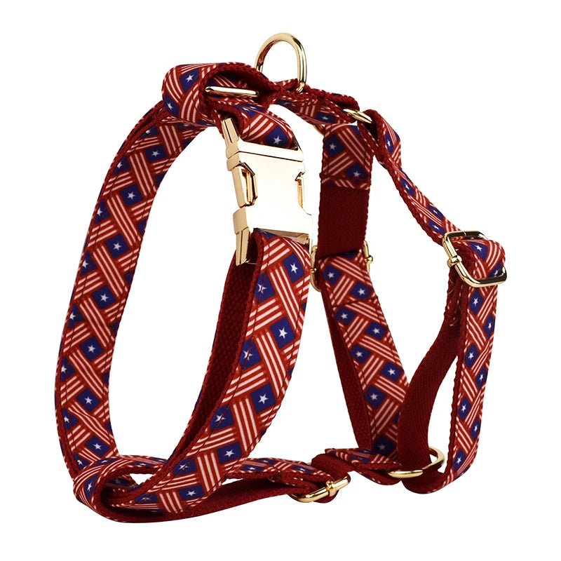 Petspuff Flag Print Cotton Dog Collar, Harness & Lead Set with Bow – XS–XL