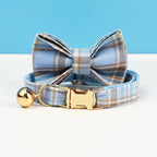 Petspuff Personalised Plaid Cat Collar with Bow Tie – Adjustable Safety Buckle & Name Tag