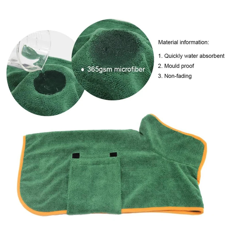 Petspuff Dog Drying Coat – Super Absorbent Microfibre Bathrobe | XS to XL Dogs