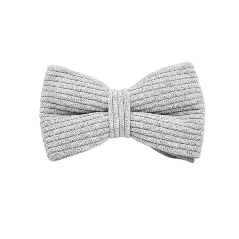 Petspuff Personalised Light Grey Corduroy Dog Collar & Lead Set – Engraved Name Tag, Bow & Harness