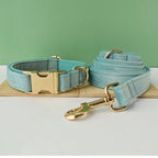 Petspuff Personalised Emerald Green Velvet Dog Collar & Lead with Bow – Engraved Name Tag | S–XL