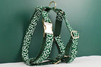 Petspuff Green Leaf Print Cotton Dog Collar, Harness & Lead Set with Bow – XS–XL