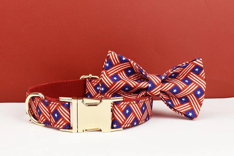 Petspuff Flag Print Cotton Dog Collar, Harness & Lead Set with Bow – XS–XL