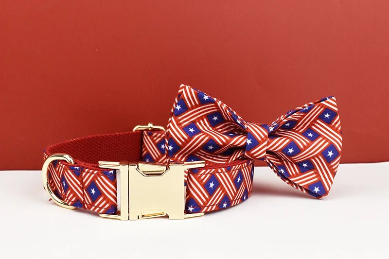 Petspuff Flag Print Cotton Dog Collar, Harness & Lead Set with Bow – XS–XL