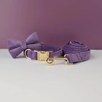 Petspuff Personalised Corduroy Dog Collar & Lead Set – Engraved Name Tag, Bow, Harness & Poop Bag