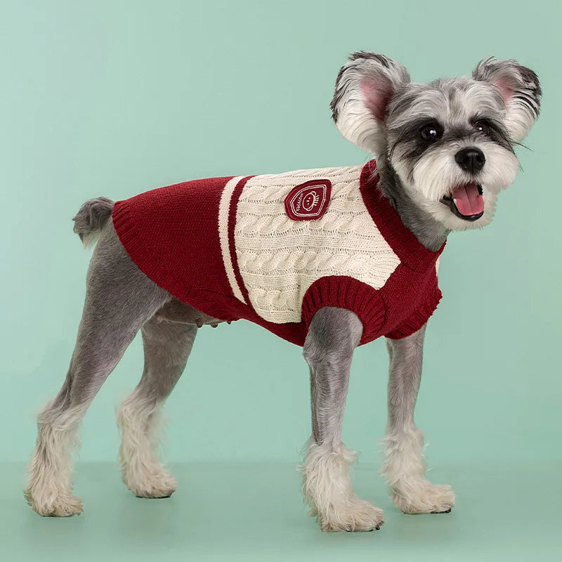 Petspuff College Style Knitted Dog Jumper – Warm Sweater Vest | Small & Medium Dogs and Cats