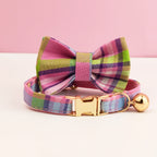 Petspuff Personalised Plaid Cat Collar with Bow Tie – Adjustable Safety Buckle & Name Tag