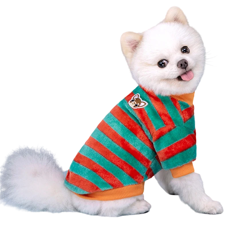 Petspuff Rainbow Stripe Flannel Dog Hoodie – Soft Warm Jumper | Small Dogs, Puppies & Cats