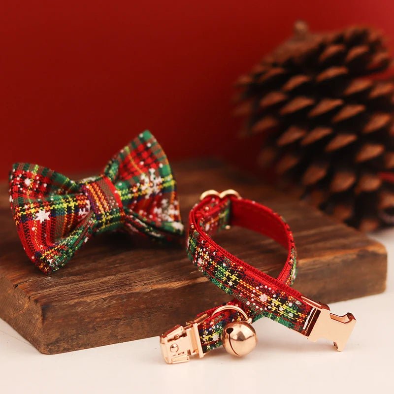 Petspuff Christmas Cat Collar with Bell & Bow – Festive Braided Kitten Collar | 2 Sizes