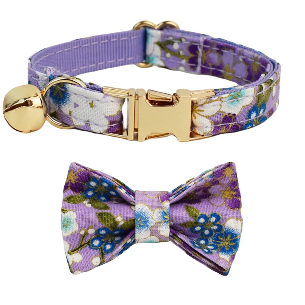 Petspuff Personalised Soft Cat Collar with Bow Tie – Safety Buckle & Engraved Name Tag | 8 Designs