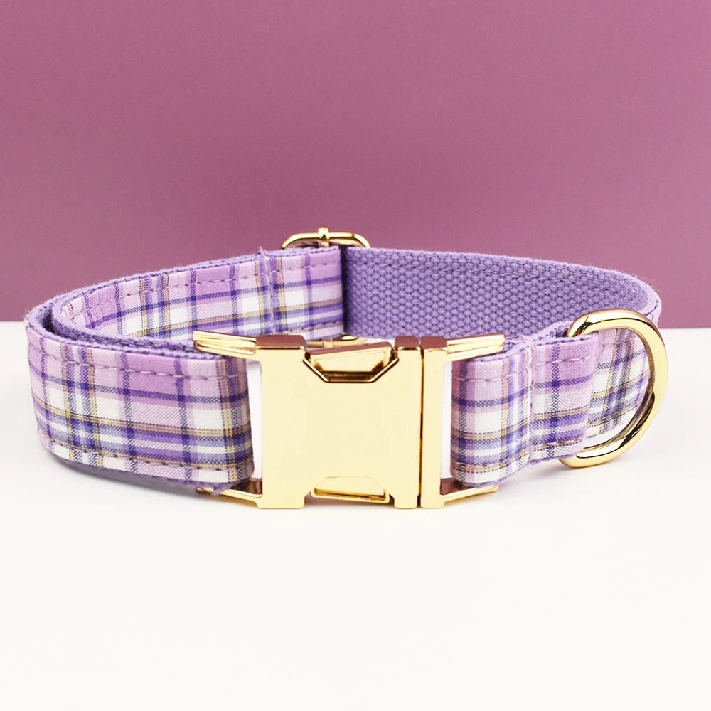 Petspuff Personalised Plaid Bow Dog Collar & Lead – Engraved Name Tag | 7 Designs, XS–XL - Petspuff