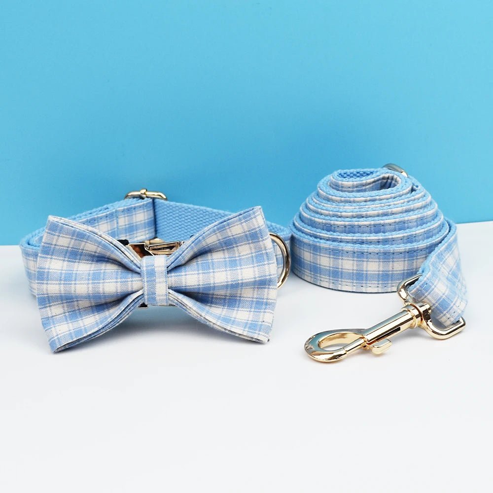Petspuff Personalised Plaid Dog Collar, Harness & Lead Set – Engraved Name Tag & Bow | Style 29