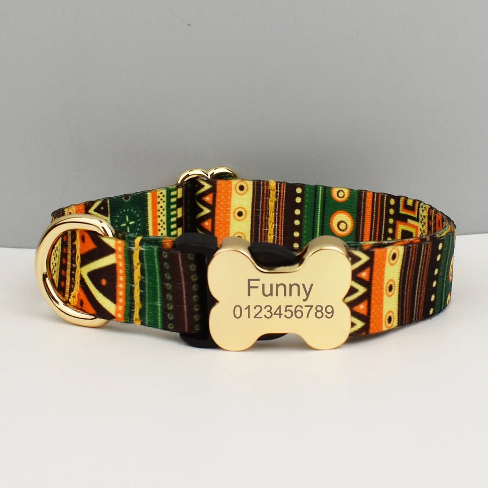 Petspuff Personalised Boho Dog Collar & Lead – Engraved Nameplate | 5 Designs, S–XL