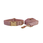 Petspuff Personalised Pale Pink Velvet Dog Collar & Lead Set – Engraved Name Tag, Bow & Harness